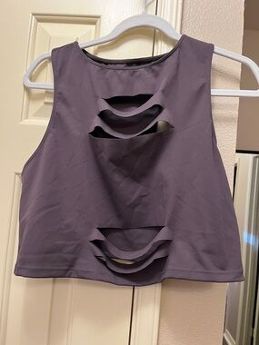 HALARA Sleeveless Cutout Crop Top with Layered Slits dark green NWOT
